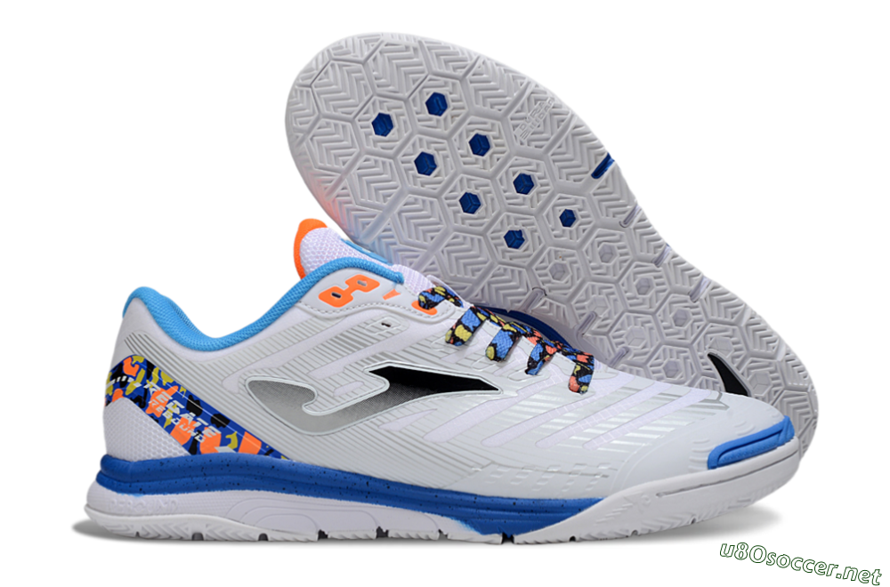 Men's Joma Top Flex IC Football Shoes - White/Silver/Blue 2