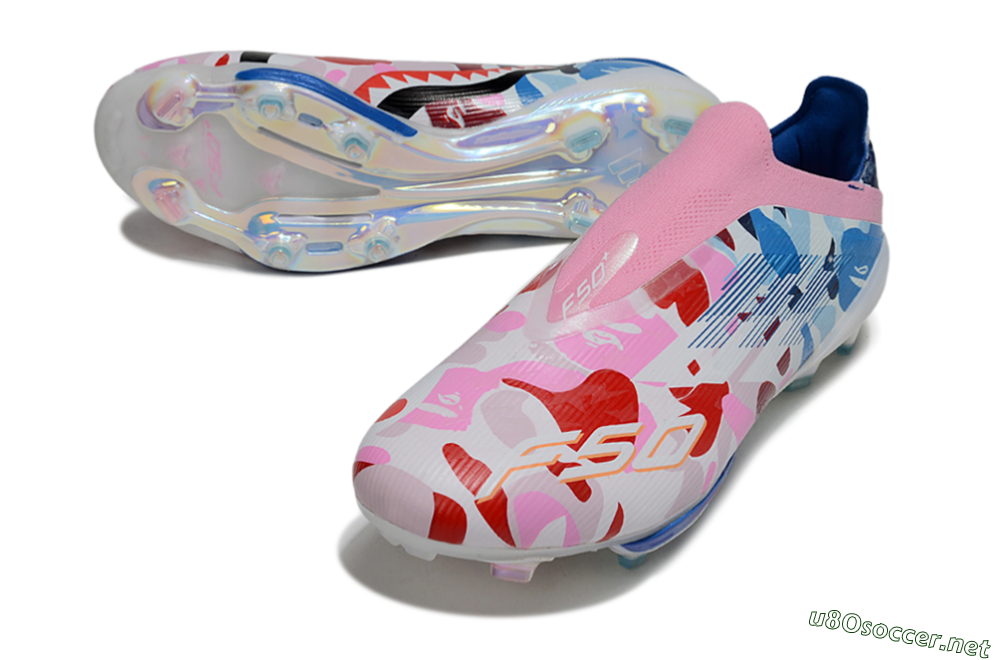 Men's Adidas F50+ Elite Lightstrike Laceless FG Football Boots - Pink/Red/Blue 3