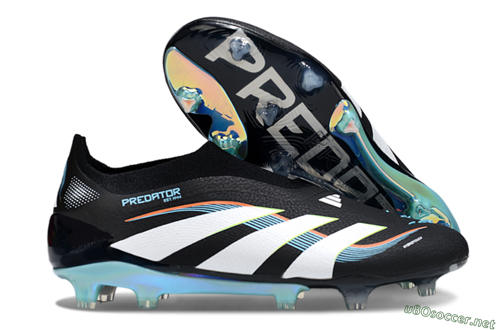 Men's Adidas Predator 25 Elite Laceless FG Football Boots - Black/White/Jade 2