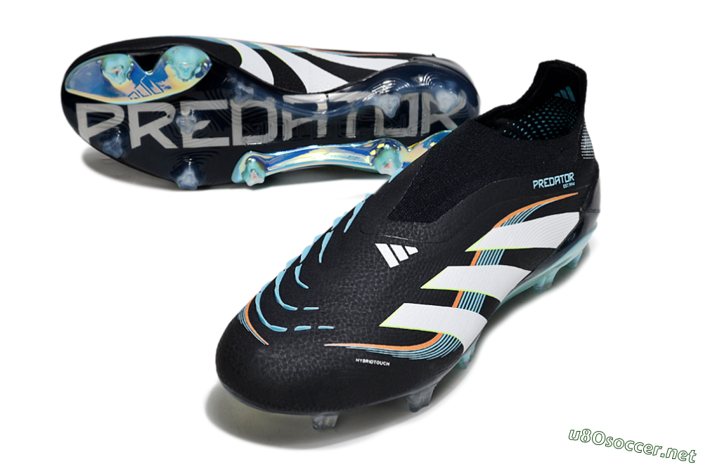 Men's Adidas Predator 25 Elite Laceless FG Football Boots - Black/White/Jade 3