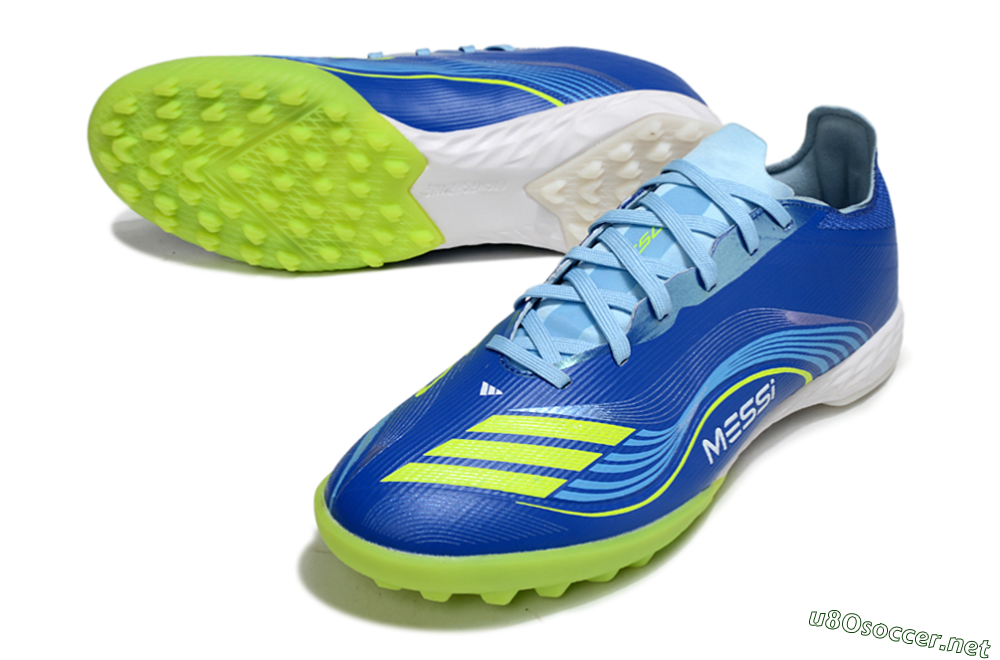 Men's Messi x Adidas F50 Pro TF Football Shoes - Blue/Yellow/White 3