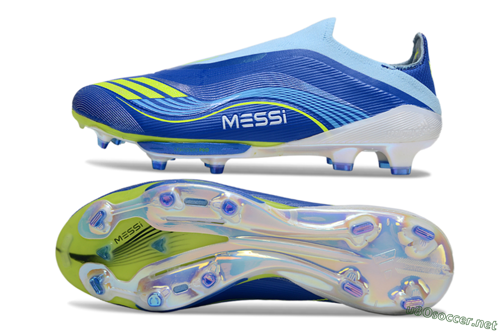 Men's Messi x Adidas F50 Elite Laceless FG Football Boots - Blue/Yellow/White 1