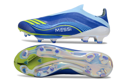 Men's Messi x Adidas F50 Elite Laceless FG Football Boots - Blue/Yellow/White