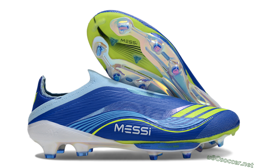 Men's Messi x Adidas F50 Elite Laceless FG Football Boots - Blue/Yellow/White 2