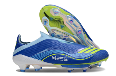 Men's Messi x Adidas F50 Elite Laceless FG Football Boots - Blue/Yellow/White
