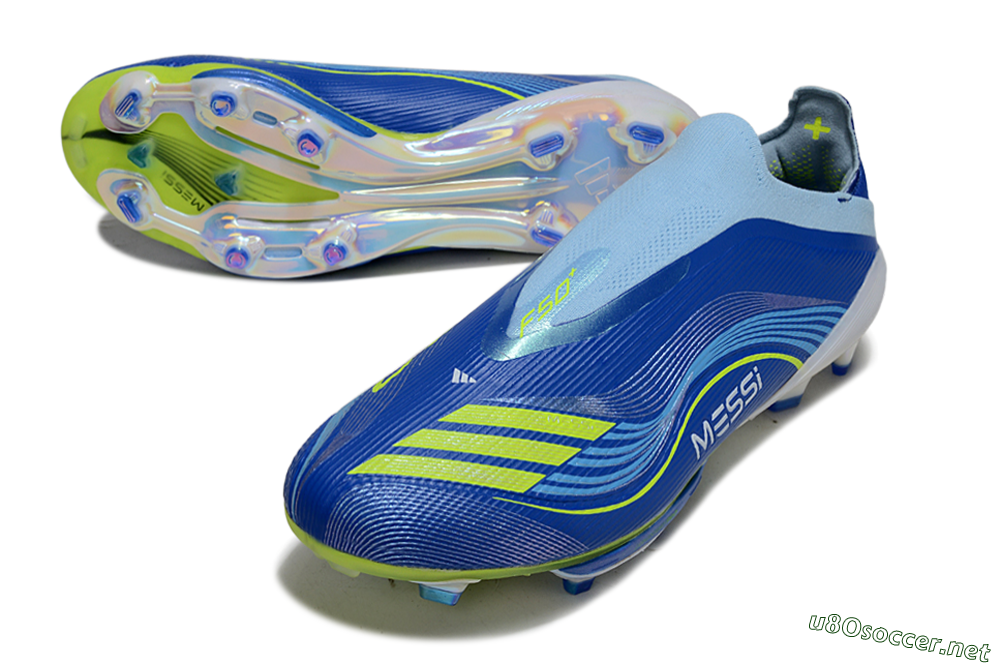 Men's Messi x Adidas F50 Elite Laceless FG Football Boots - Blue/Yellow/White 3