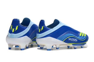 Men's Messi x Adidas F50 Elite Laceless FG Football Boots - Blue/Yellow/White