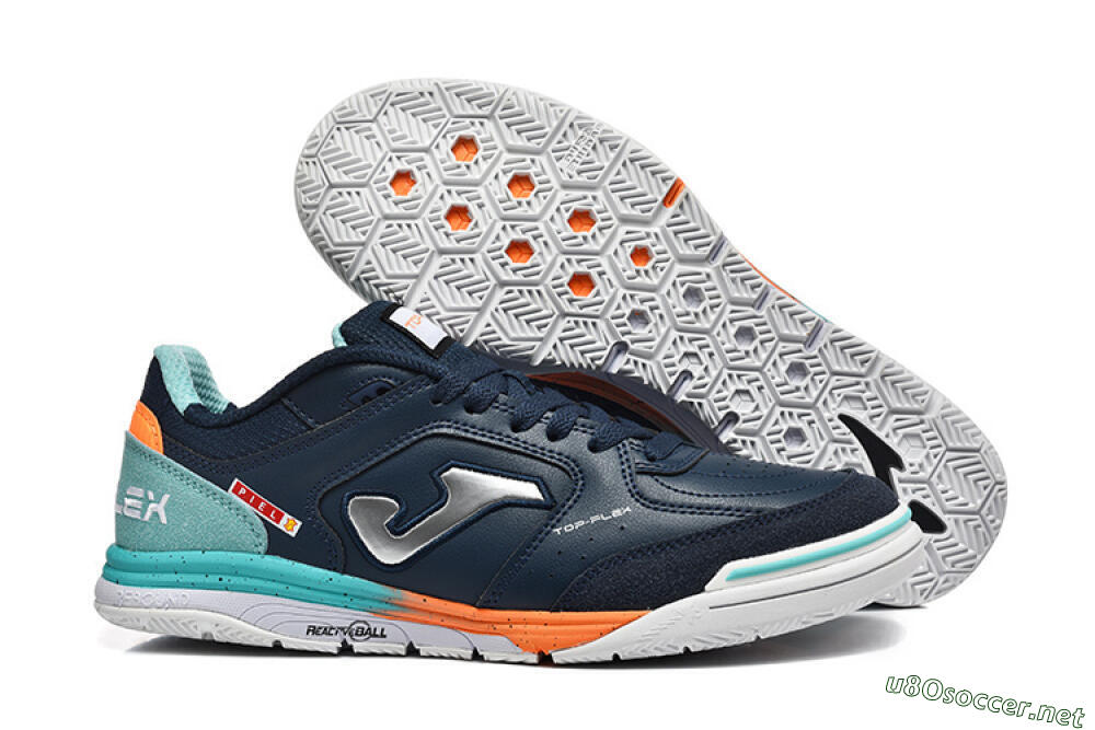 Men's Joma Top Flex IC Football Shoes - Navy/Coral Blue/Orange Splash 2