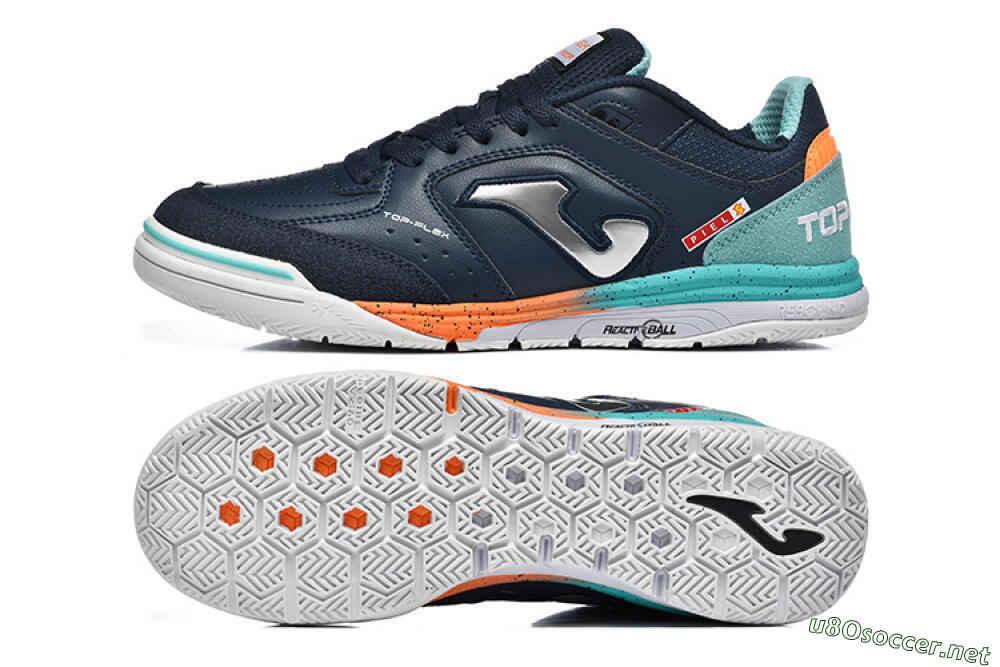 Men's Joma Top Flex IC Football Shoes - Navy/Coral Blue/Orange Splash 1