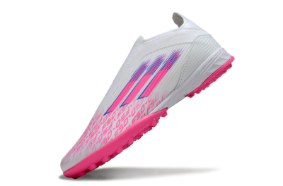 Unisex Adidas F50 Elite Laceless TF Football Shoes - White/Neon Pink/Sky Blue