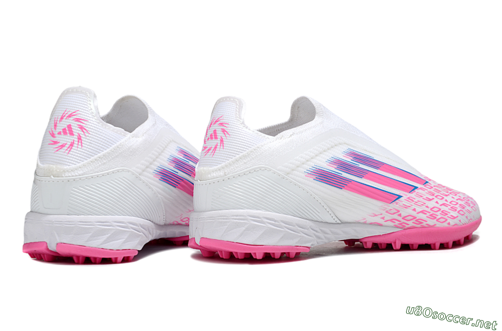 Unisex Adidas F50 Elite Laceless TF Football Shoes - White/Neon Pink/Sky Blue 7
