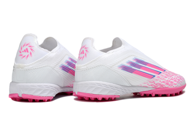 Unisex Adidas F50 Elite Laceless TF Football Shoes - White/Neon Pink/Sky Blue