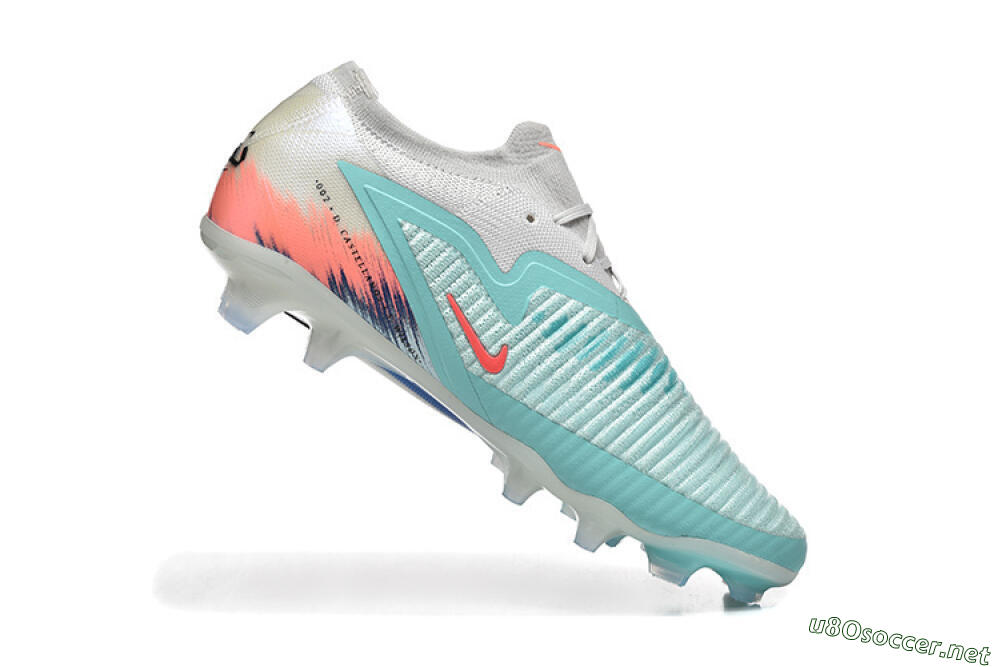Men's Nike Phantom 6 Low Elite FG Football Boots - Aqua/Soft Blue/Coral Pink 7