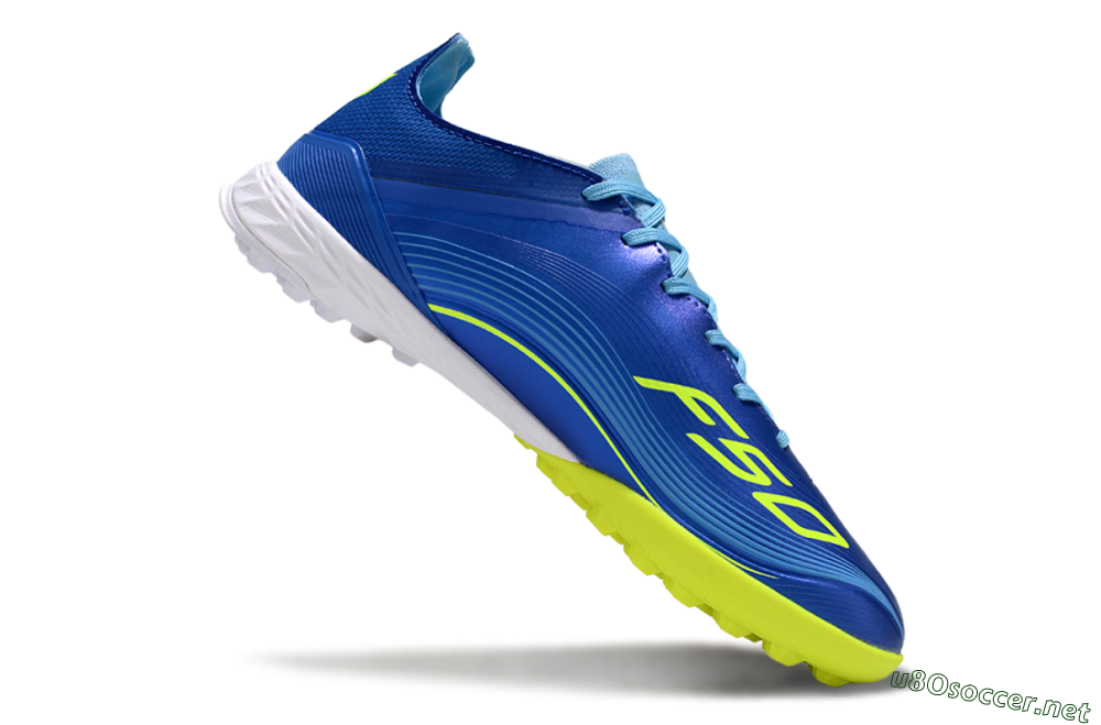 Men's Messi x Adidas F50 Pro TF Football Shoes - Blue/Electric Blue/Lime Green 4
