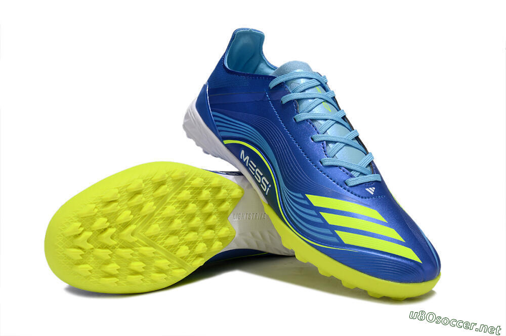 Men's Messi x Adidas F50 Pro TF Football Shoes - Blue/Electric Blue/Lime Green 3