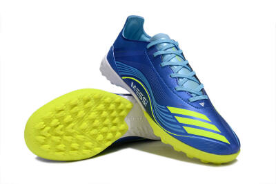 Men's Messi x Adidas F50 Pro TF Football Shoes - Blue/Electric Blue/Lime Green