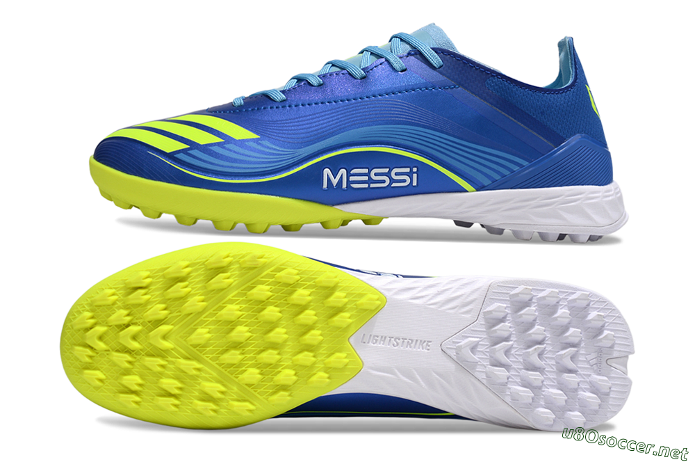 Men's Messi x Adidas F50 Pro TF Football Shoes - Blue/Electric Blue/Lime Green 1