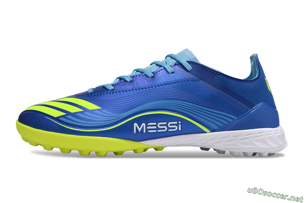 Men's Messi x Adidas F50 Pro TF Football Shoes - Blue/Electric Blue/Lime Green 0