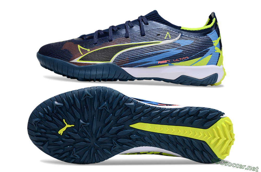 Men's Puma Ultra Ultimate TF Football Shoes - Blue/Neon Green/Orange 1