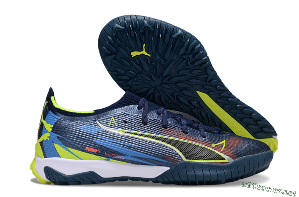 Men's Puma Ultra Ultimate TF Football Shoes - Blue/Neon Green/Orange 2