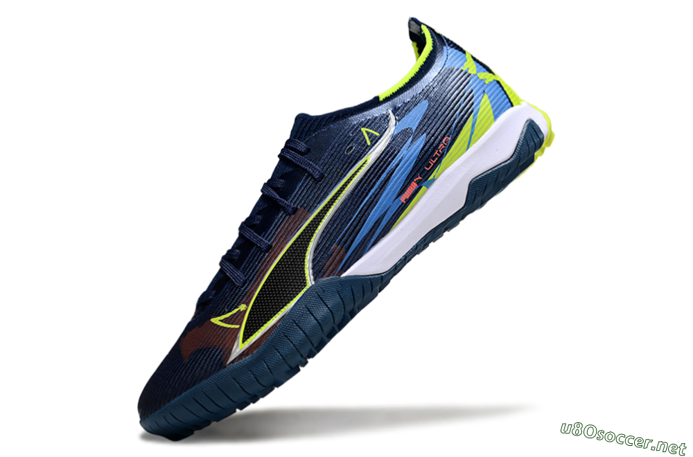 Men's Puma Ultra Ultimate TF Football Shoes - Blue/Neon Green/Orange 5