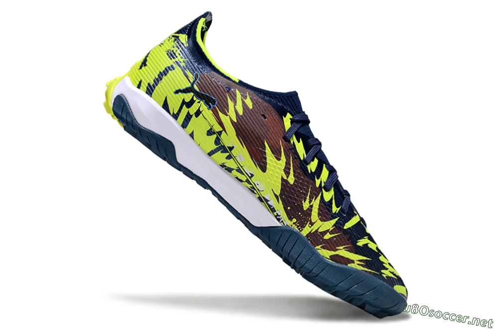 Men's Puma Ultra Ultimate TF Football Shoes - Blue/Neon Green/Orange 4