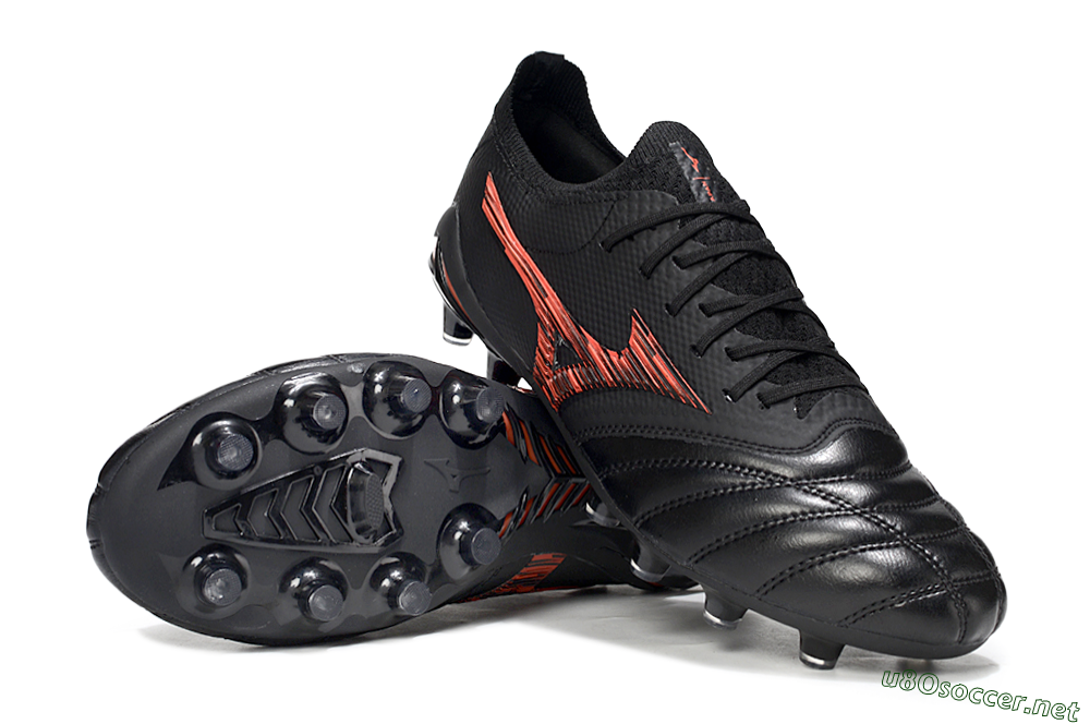 Men's Mizuno Morelia Neo 4 FG Football Boots - Black/Fiery Red/Graphite Black 1