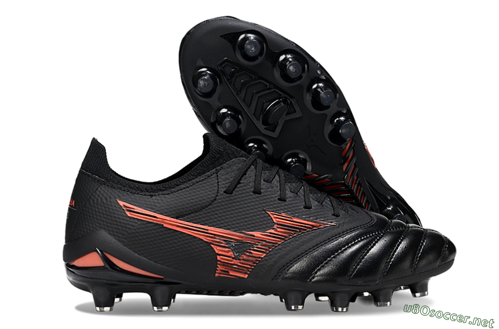 Men's Mizuno Morelia Neo 4 FG Football Boots - Black/Fiery Red/Graphite Black 2