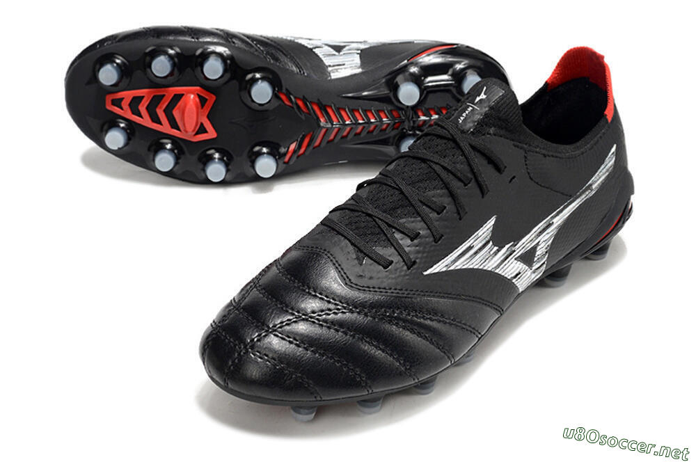 Men's Mizuno Morelia Neo 4 FG Football Boots - Black/Crimson Red/Steel Gray 3