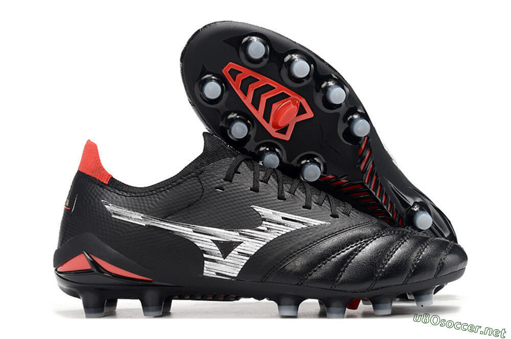 Men's Mizuno Morelia Neo 4 FG Football Boots - Black/Crimson Red/Steel Gray 2