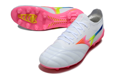 Men's Mizuno Morelia Neo 4 FG Football Boots - White/Vibrant Pink/Neon Yellow