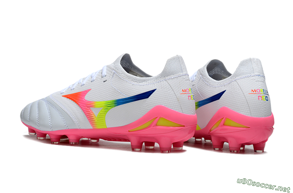 Men's Mizuno Morelia Neo 4 FG Football Boots - White/Vibrant Pink/Neon Yellow 4