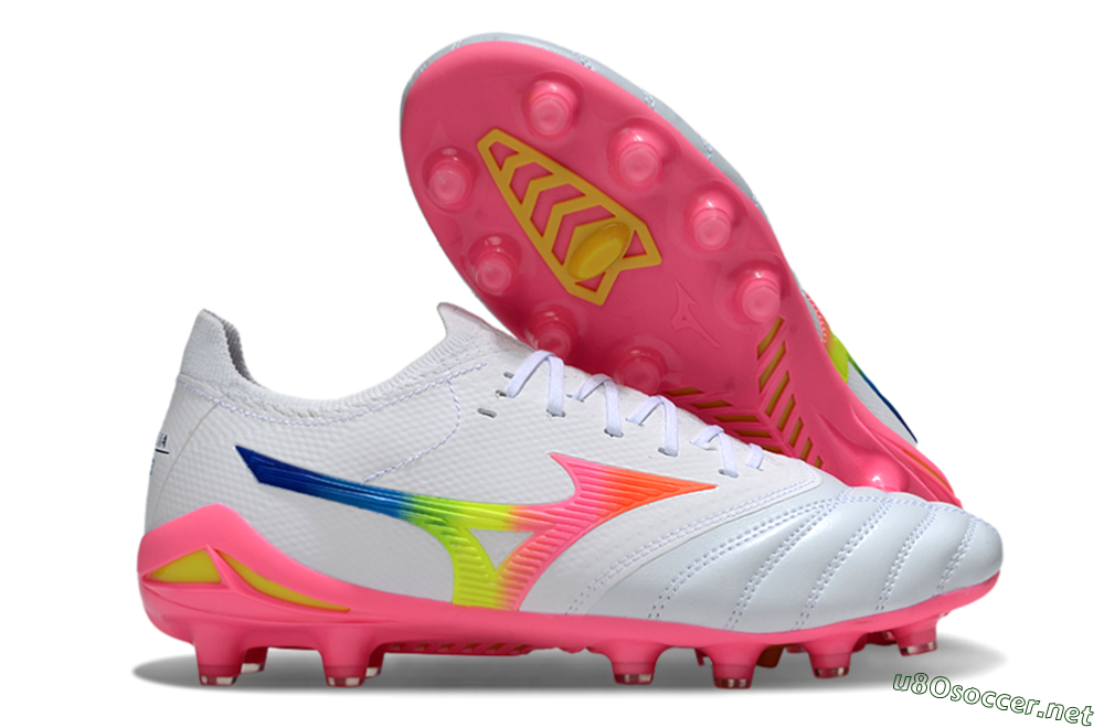 Men's Mizuno Morelia Neo 4 FG Football Boots - White/Vibrant Pink/Neon Yellow 2