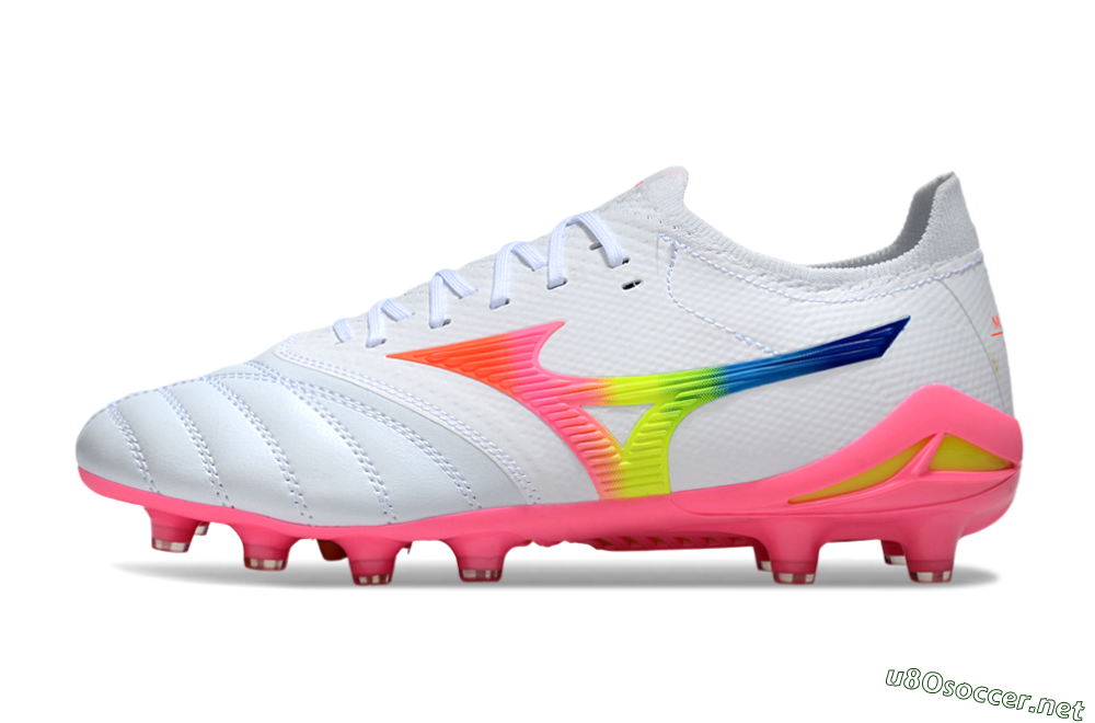 Men's Mizuno Morelia Neo 4 FG Football Boots - White/Vibrant Pink/Neon Yellow 0
