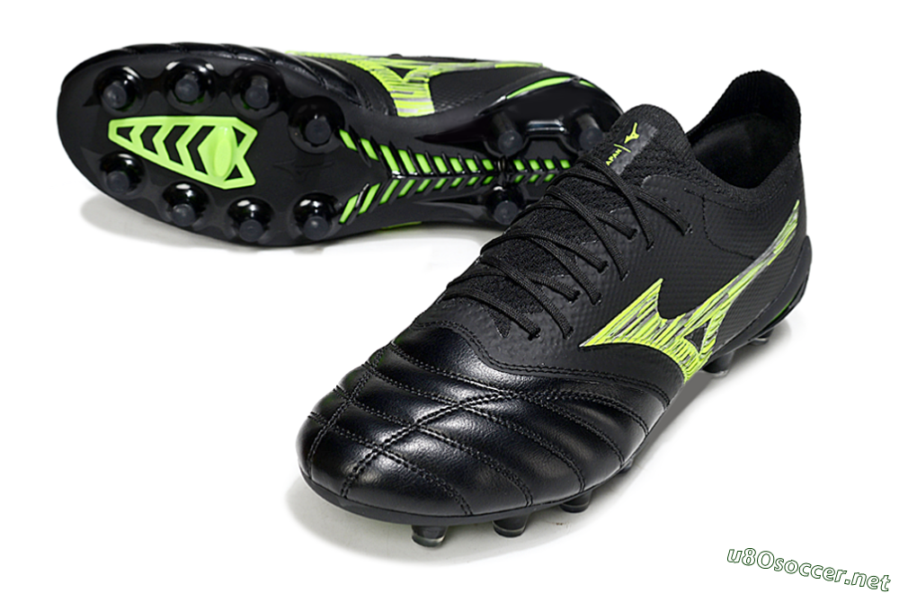 Men's Mizuno Morelia Neo 4 FG Football Boots - Black/Vibrant Green/Neon Yellow 3
