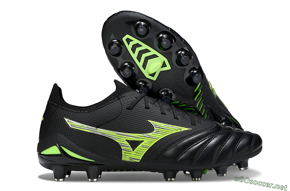 Men's Mizuno Morelia Neo 4 FG Football Boots - Black/Vibrant Green/Neon Yellow 2