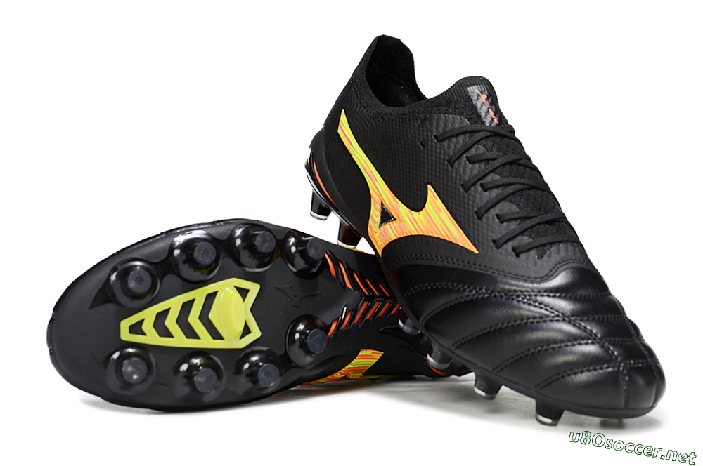Men's Mizuno Morelia Neo 4 FG Football Boots - Black/Bright Yellow/Fiery Orange 1