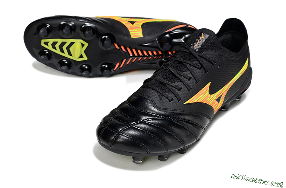 Men's Mizuno Morelia Neo 4 FG Football Boots - Black/Bright Yellow/Fiery Orange 3