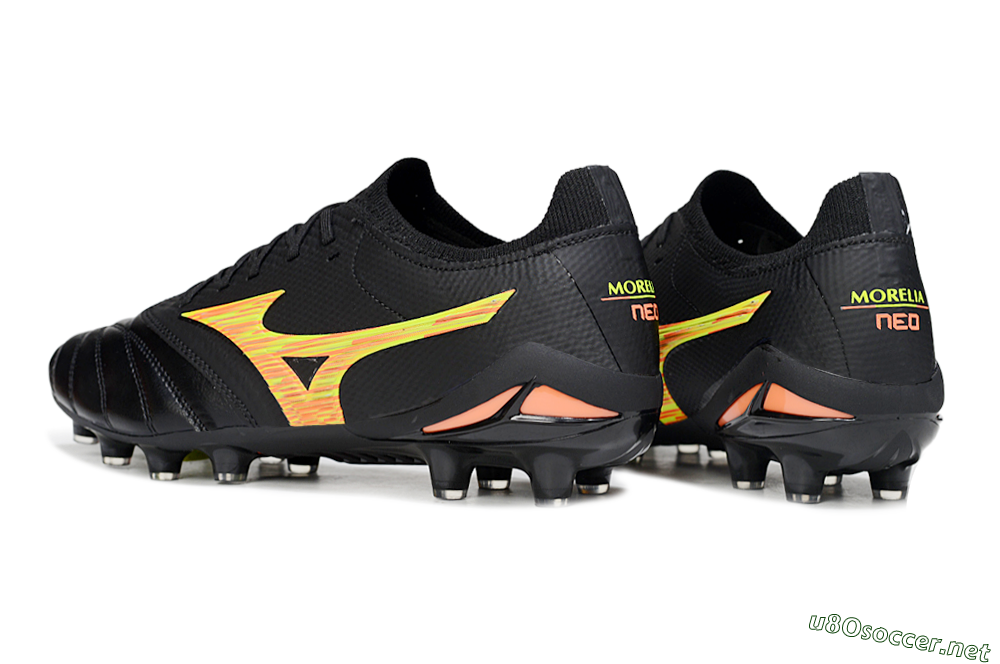 Men's Mizuno Morelia Neo 4 FG Football Boots - Black/Bright Yellow/Fiery Orange 4
