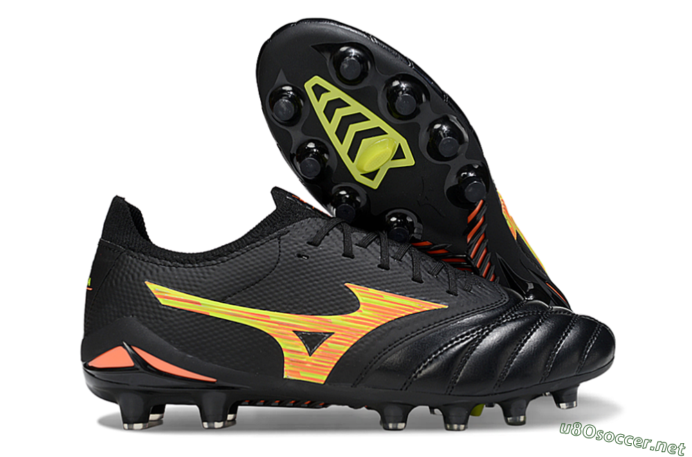 Men's Mizuno Morelia Neo 4 FG Football Boots - Black/Bright Yellow/Fiery Orange 2