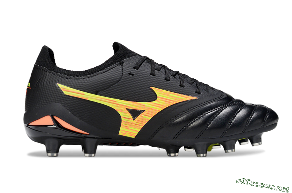 Men's Mizuno Morelia Neo 4 FG Football Boots - Black/Bright Yellow/Fiery Orange 5