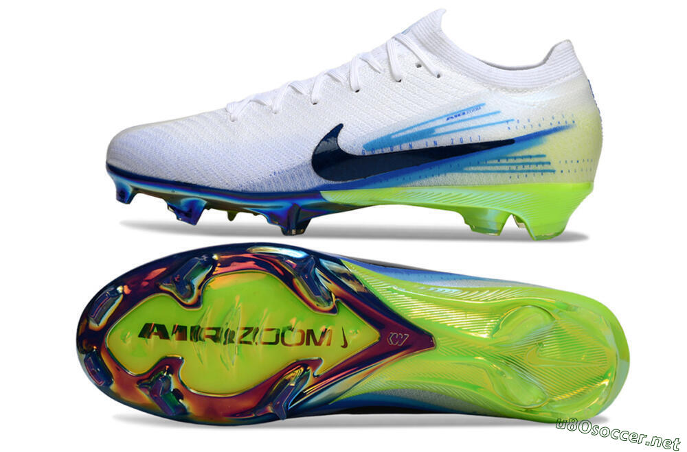 Unisex Nike Air Zoom Mercurial Vapor 16 Elite FG Football Boots - White/Electric Green/Deep Blue 1