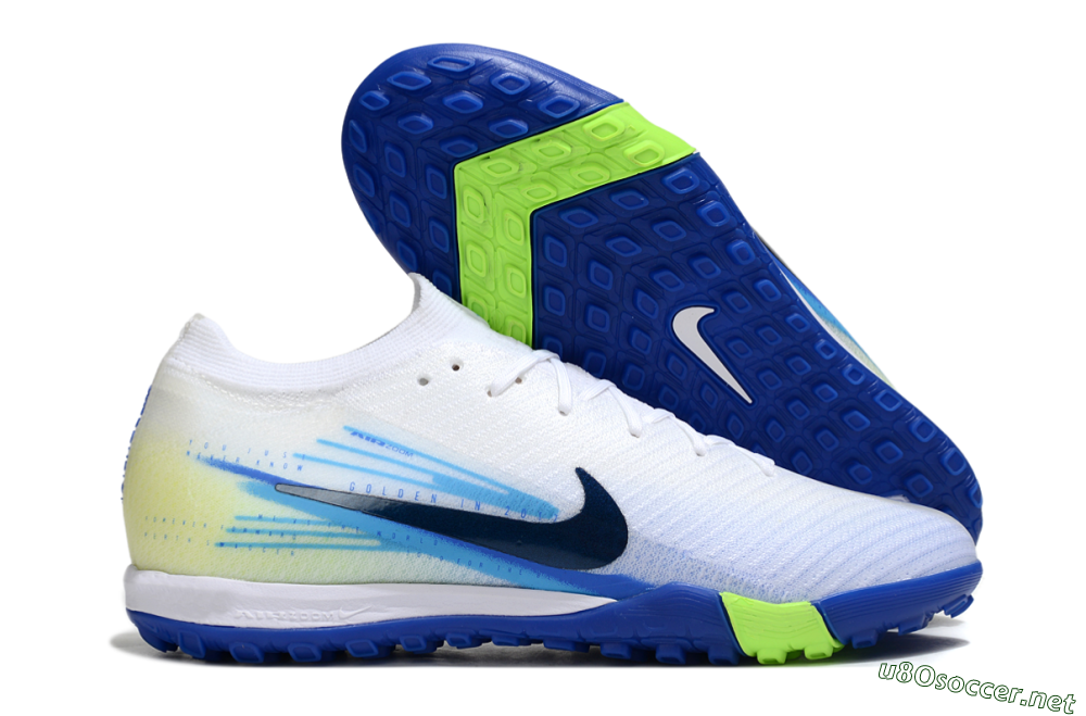 Unisex Nike Air Zoom Mercurial Vapor 16 Elite TF Football Shoes - White/Electric Blue/Lime Green 2