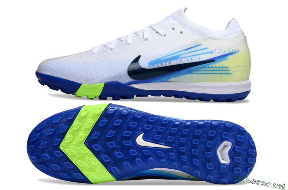 Unisex Nike Air Zoom Mercurial Vapor 16 Elite TF Football Shoes - White/Electric Blue/Lime Green 1