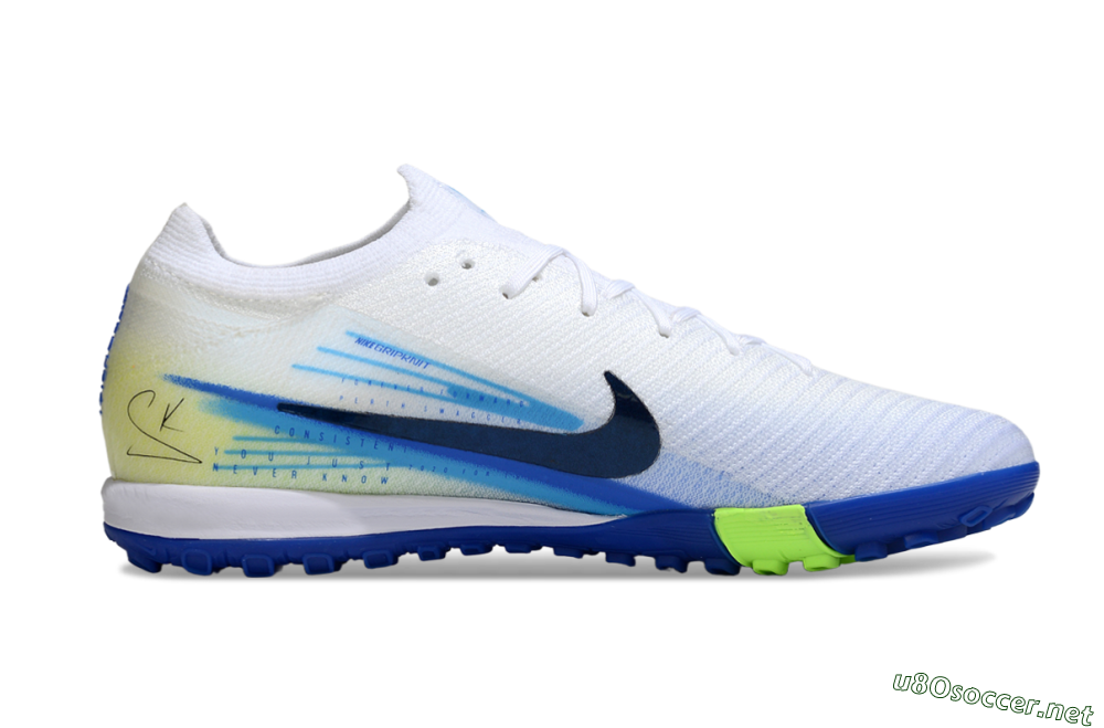 Unisex Nike Air Zoom Mercurial Vapor 16 Elite TF Football Shoes - White/Electric Blue/Lime Green 7