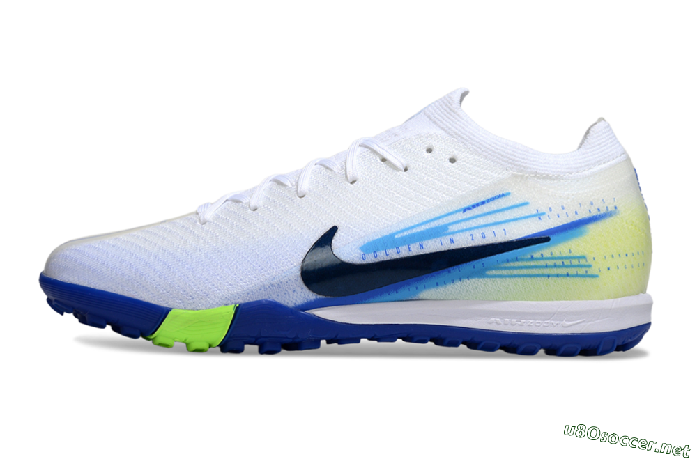 Unisex Nike Air Zoom Mercurial Vapor 16 Elite TF Football Shoes - White/Electric Blue/Lime Green 0