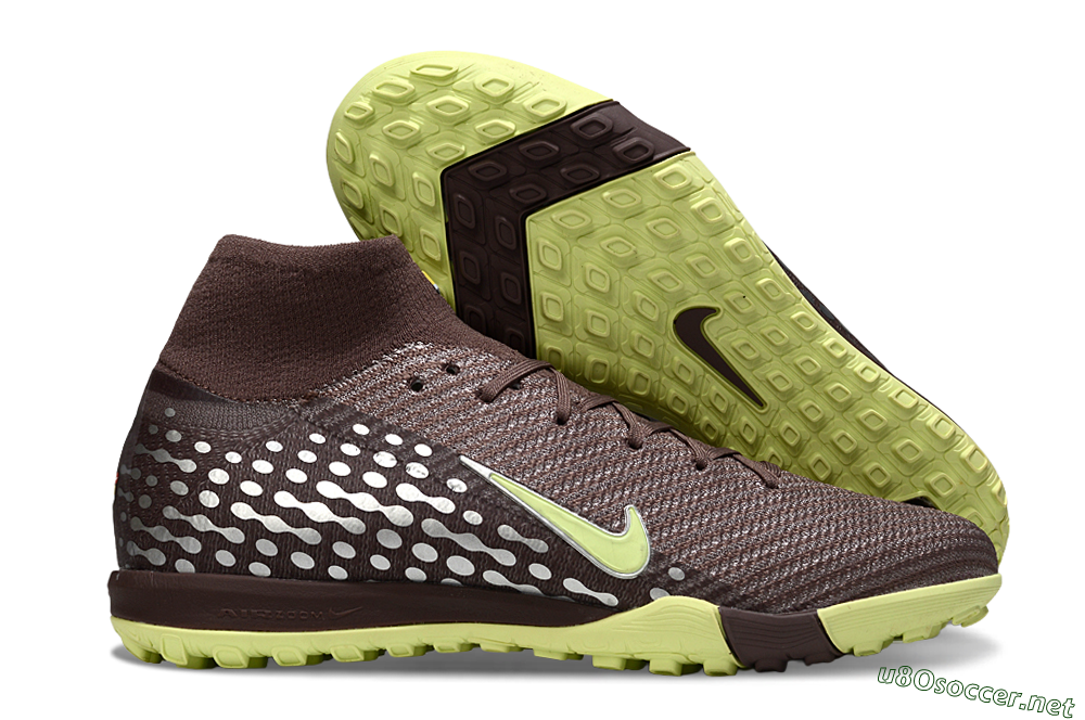 Unisex Nike Air Zoom Mercurial Superfly 10 Elite TF Football Shoes - Brown/Lime Green/Slate Grey 2