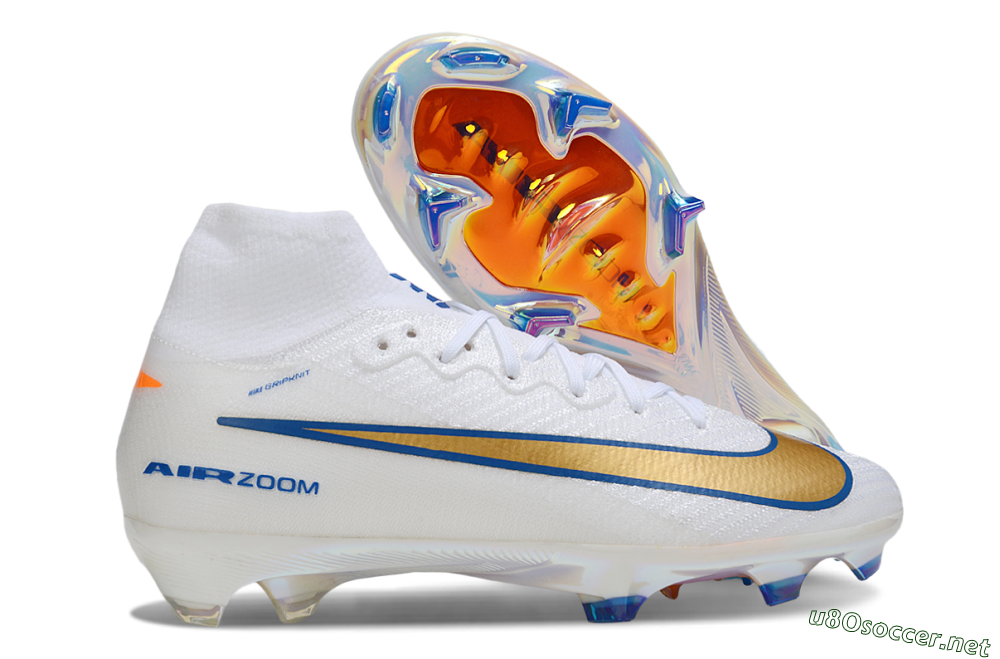 Unisex Nike Air Zoom Mercurial Superfly 10 Elite FG Football Boots - White/Metallic Gold/Blue 2