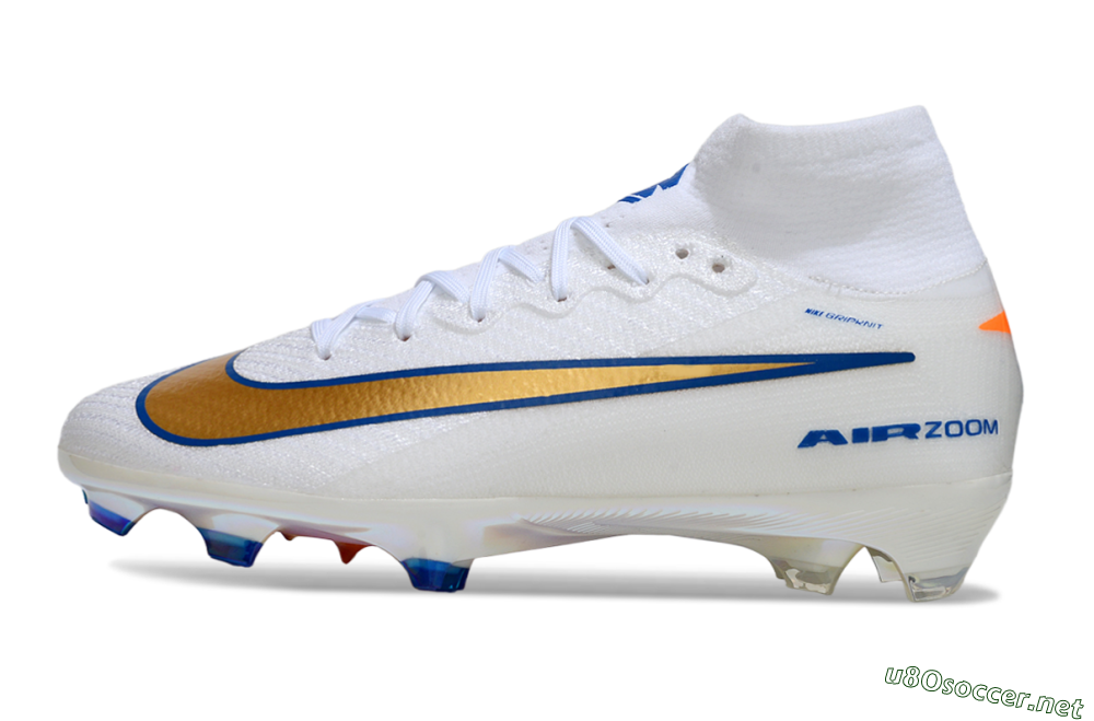 Unisex Nike Air Zoom Mercurial Superfly 10 Elite FG Football Boots - White/Metallic Gold/Blue 0