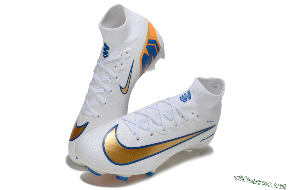 Unisex Nike Air Zoom Mercurial Superfly 10 Elite FG Football Boots - White/Metallic Gold/Blue 3